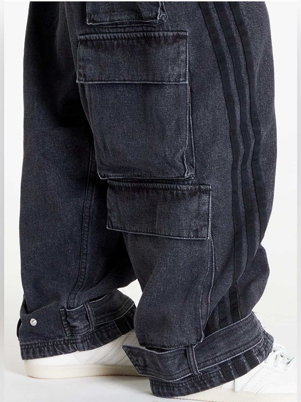 48🌟 Adidas Originals Adilenium Denim Cargo Pants Black | Wide Leg Utility Jean - Picture 4 of 5